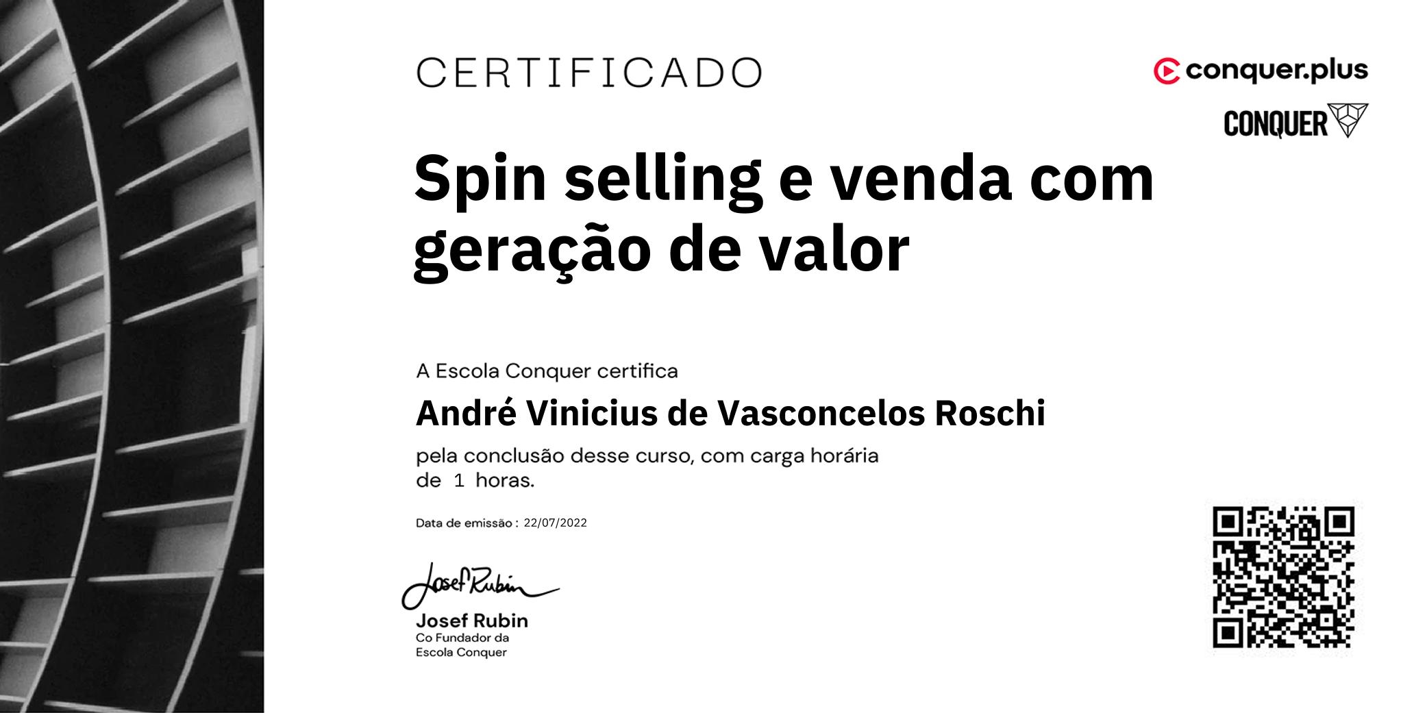 Certificado de Spin selling e venda com geração de valor